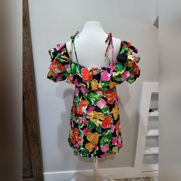 Topshop bold floral ruffle bardot mini dress in multi NWOT size 8 Tropical - Picture 4 of 5